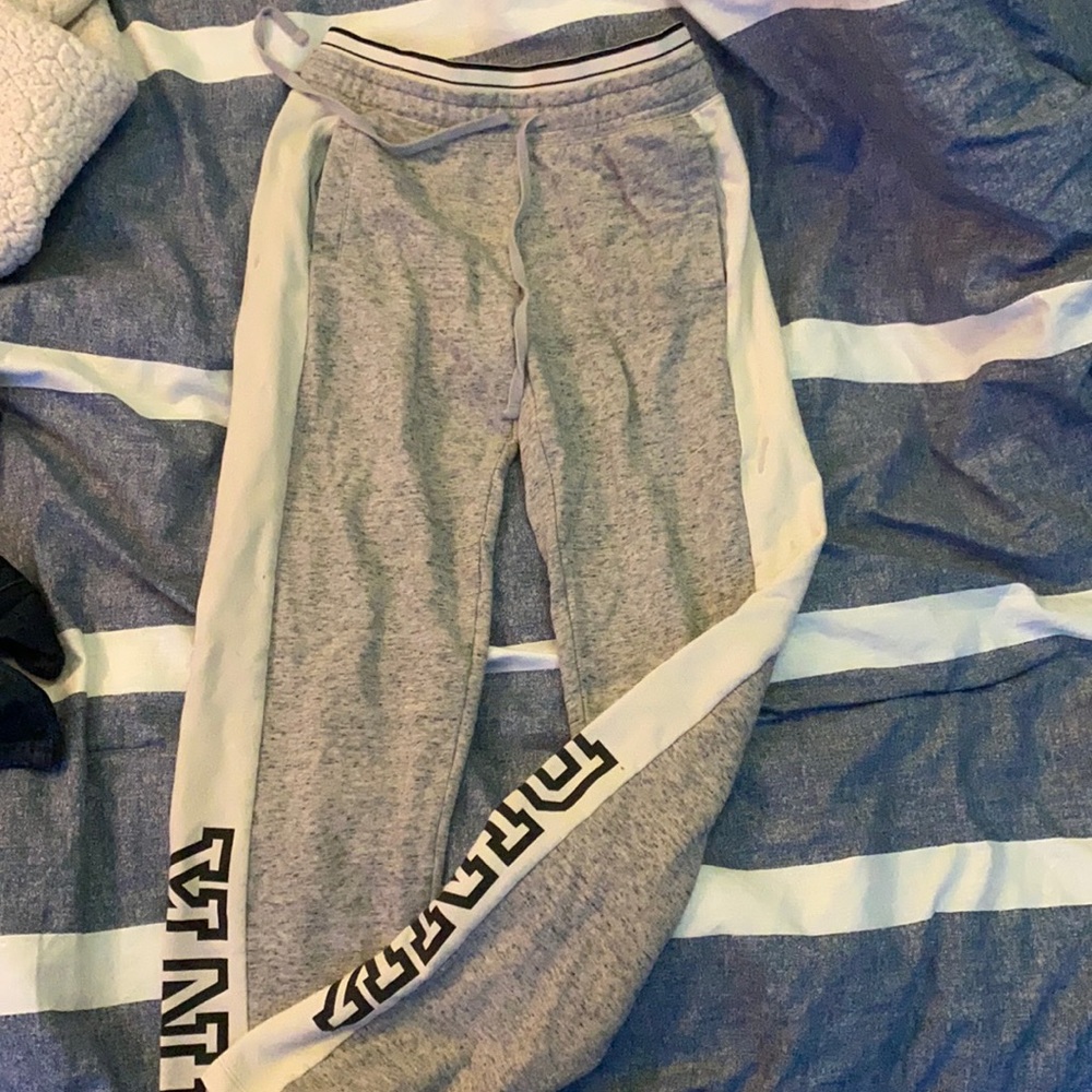 grey and white sweatpants